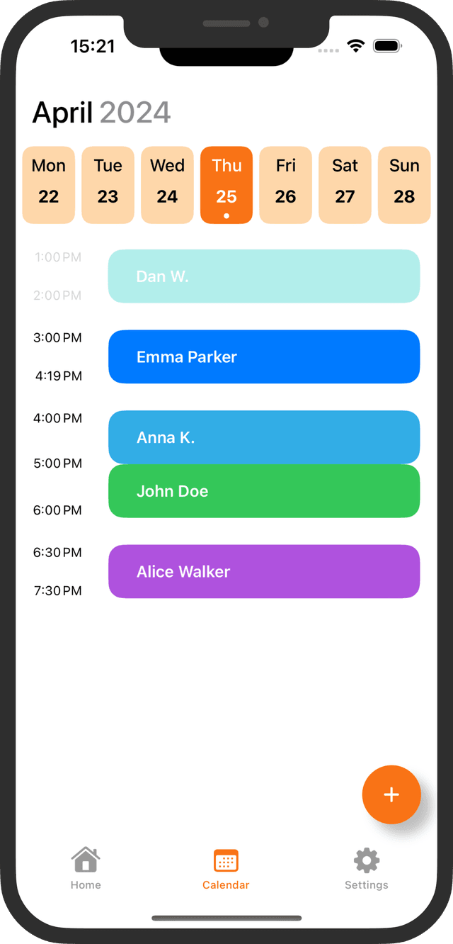 iCoach calendar screen