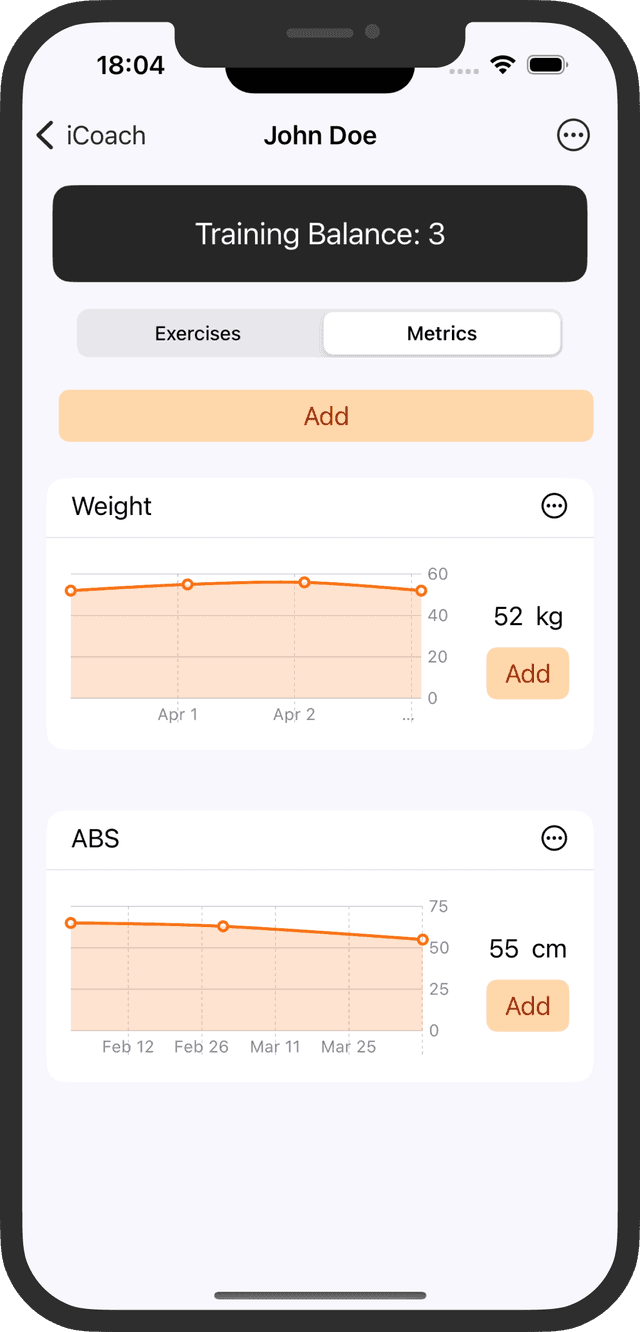 iCoach metrics screen
