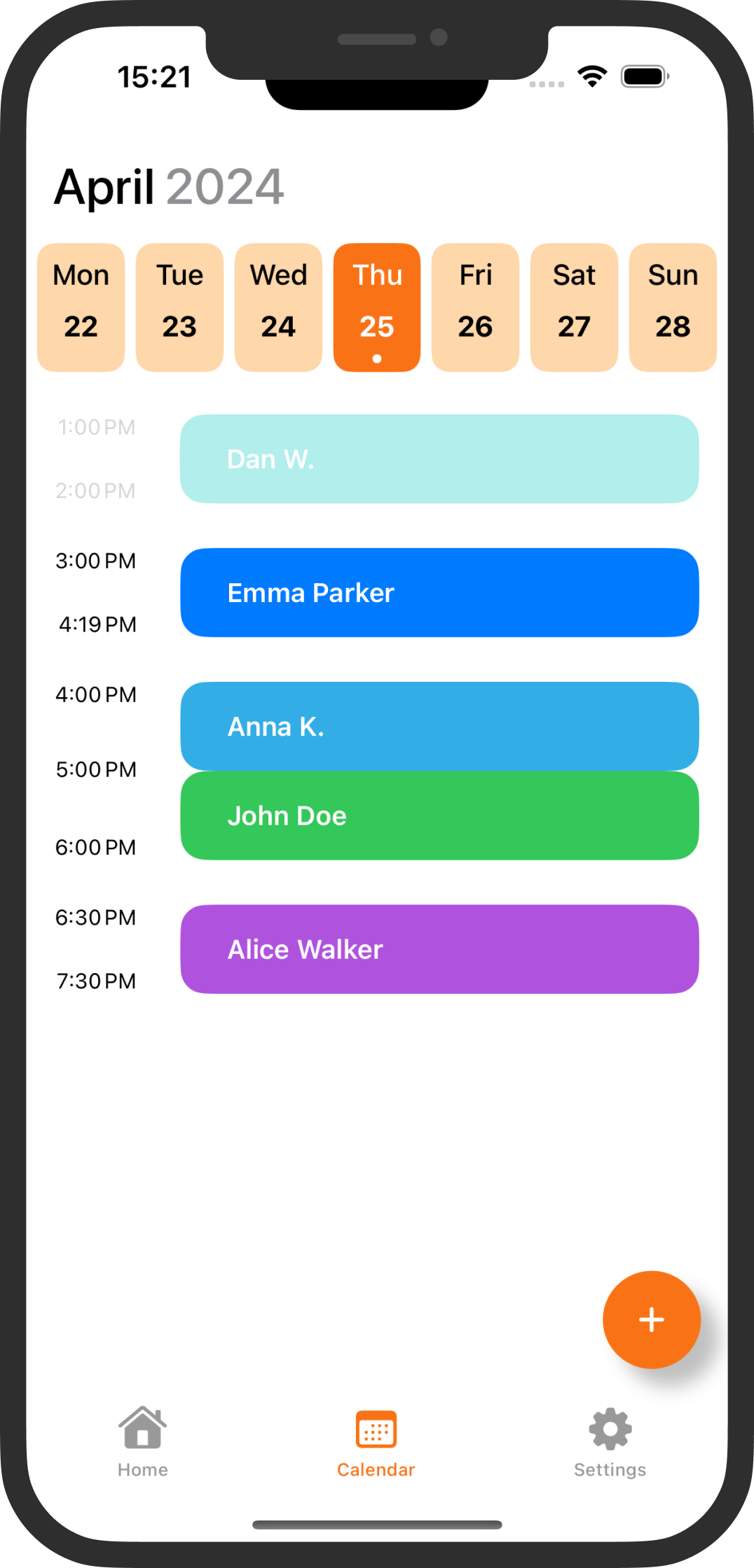 iCoach calendar screen