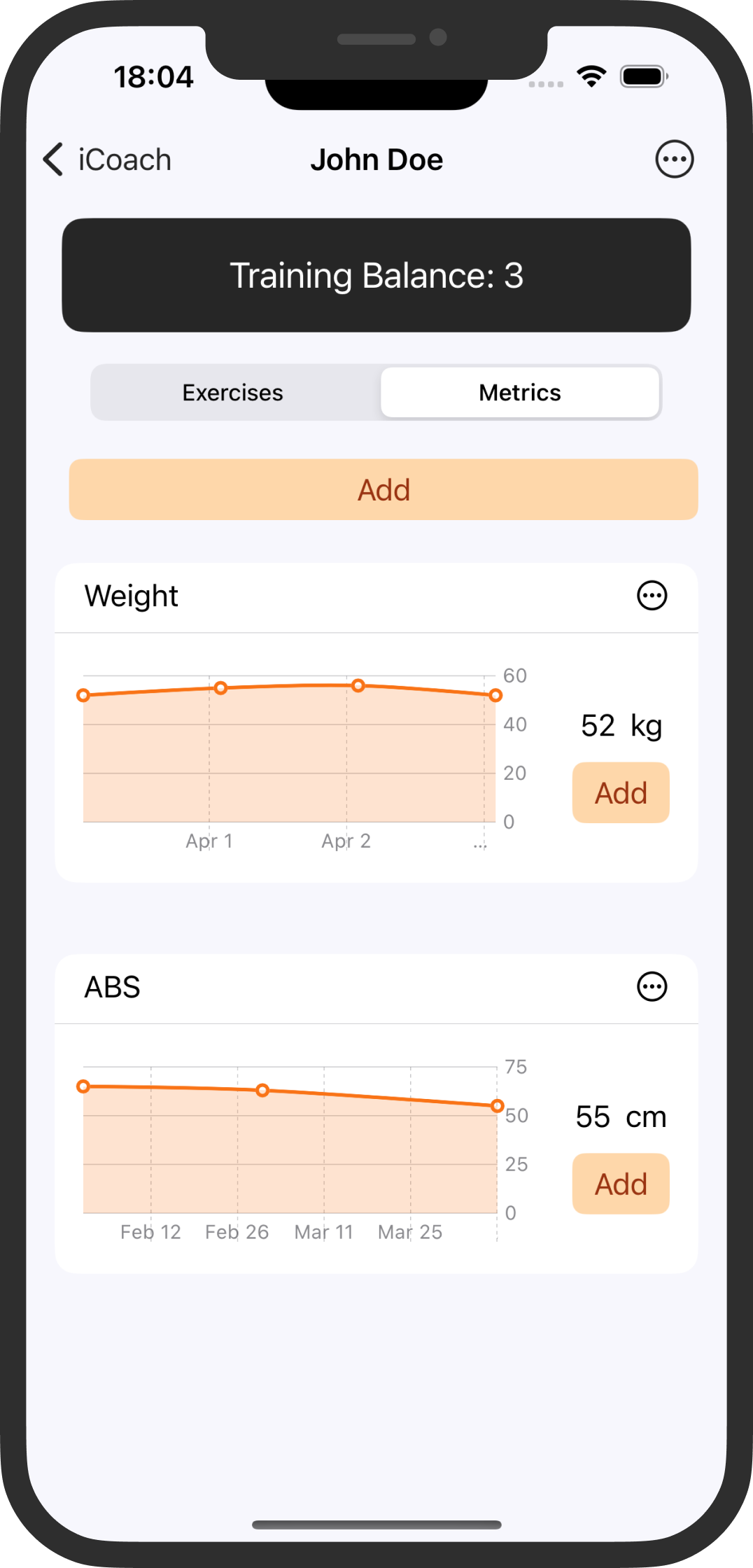 iCoach metrics screen